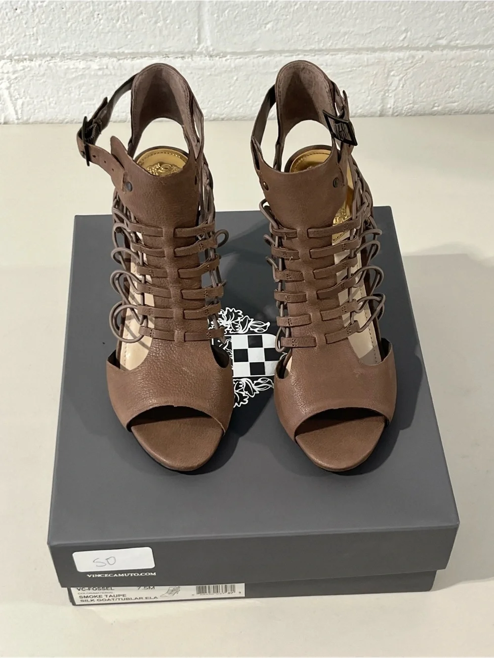 Vince Camuto Brown Lace-Up Caged Stiletto Sandals